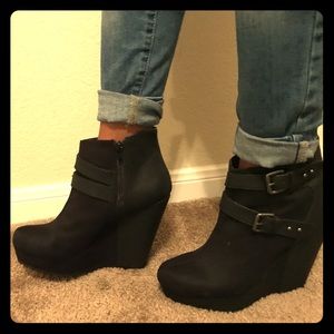 Black wedge booties